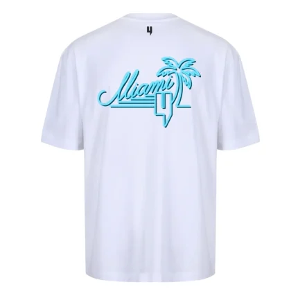 WHITE RELAXED FIT TEE NEON BLUE MIAMI LOGO (1)