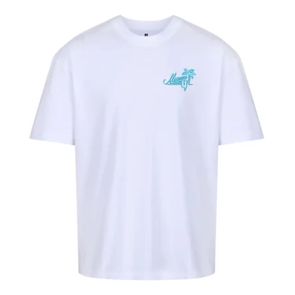 WHITE RELAXED FIT TEE NEON BLUE MIAMI LOGO
